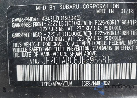 2018 Subaru Crosstrek 2.0I Premium from USA, damaged, VIN JF2GTABC6JH295581